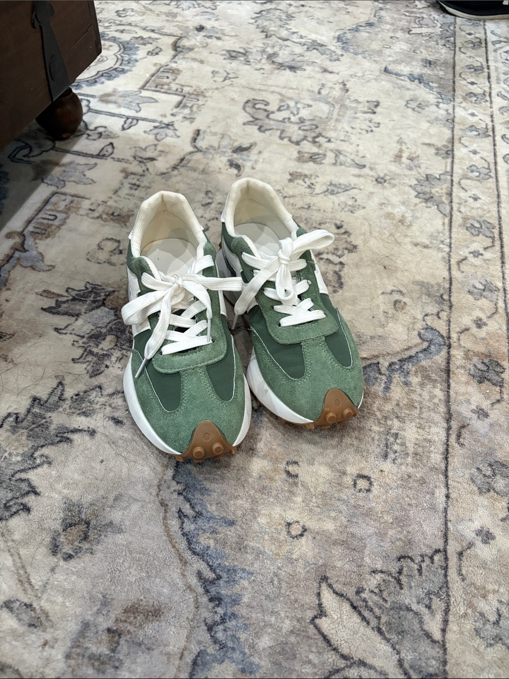 Green Suede & Mesh Lace-Up Sneakers